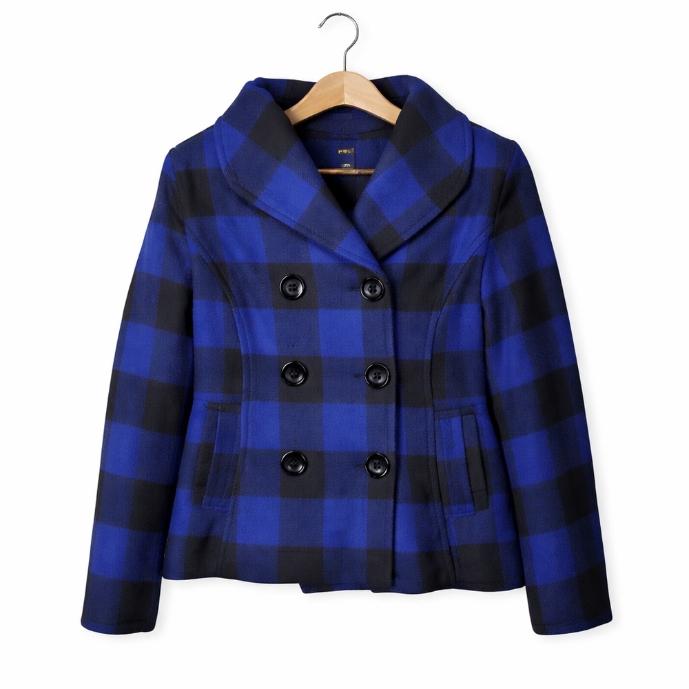 Rampage Blue and Black Checkered Pea Coat. Size Small. Great Condition. Y2K